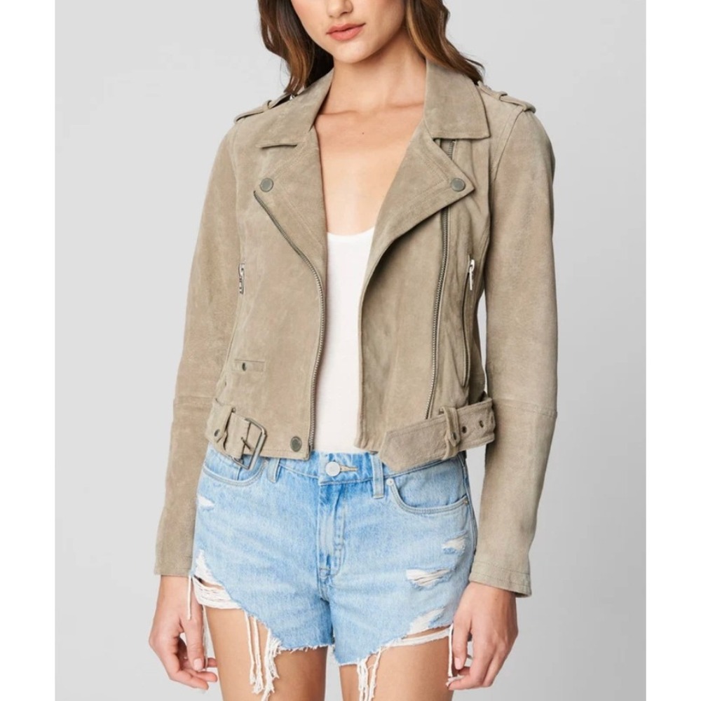 BlankNYC Sand Stoner Moto Suede Leather Jacket in Sand Stoner Tan sz L